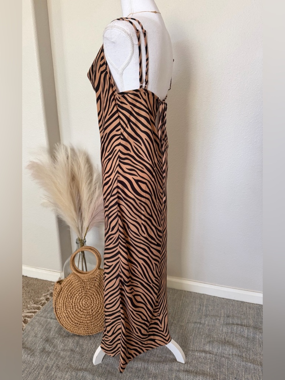 NEW - Sleeveless Zebra-Print Slip Dress in Tan and Black